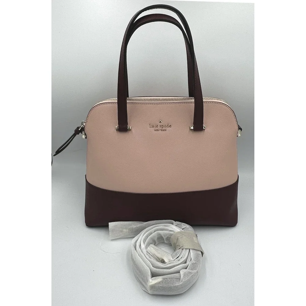 Kate Spade Maise Medium Dome Satchel Pink Wine‎ Colorblock Saffiano Leather